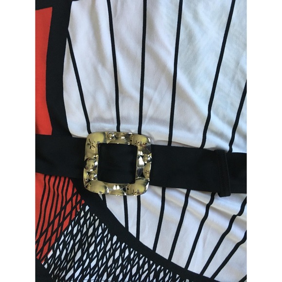 Frank Lyman Shirt Womens 6 Black‎ White Red Geometric Sleeveless Belted Tunic - Picture 7 of 13